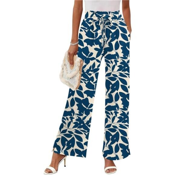 Wide Leg Pants Woman Palazzo Pants High Waisted Drawstring Summer Fall - Picture 1 of 7